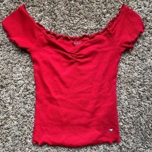 Guess Red Off the Shoulder Crop Top